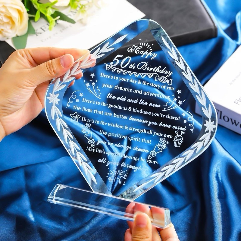 50th Birthday Gift for Women Men Crystal Plaque Keepsakes Happy 50th Birthday