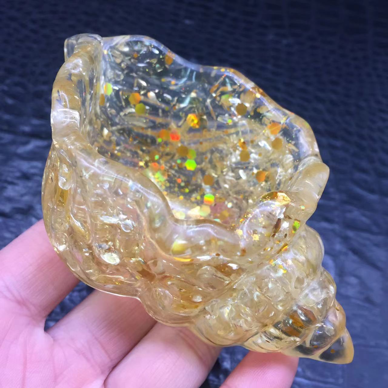 Natural Citrine Quartz Crystal Resin Conch Bowl Healing Decoration Reiki 1Pc