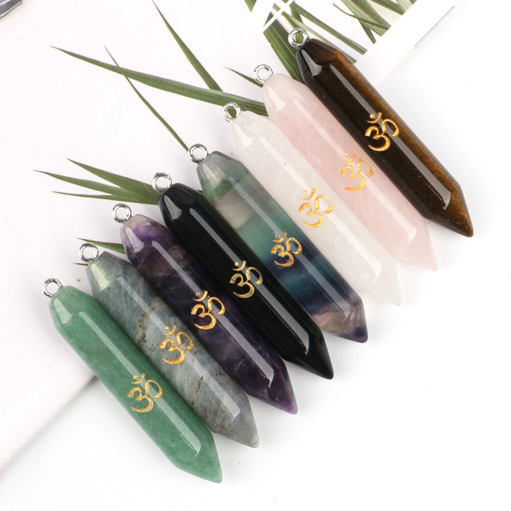 Chakra Crystal Pendulum Pendant Chain Runes Yoga Symbol Hexagonal Column Point