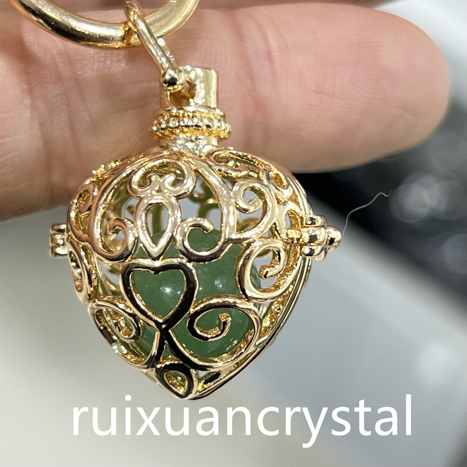 1pc Natural Aventurine Quartz Sphere cage key chain Crystal Reiki Healing