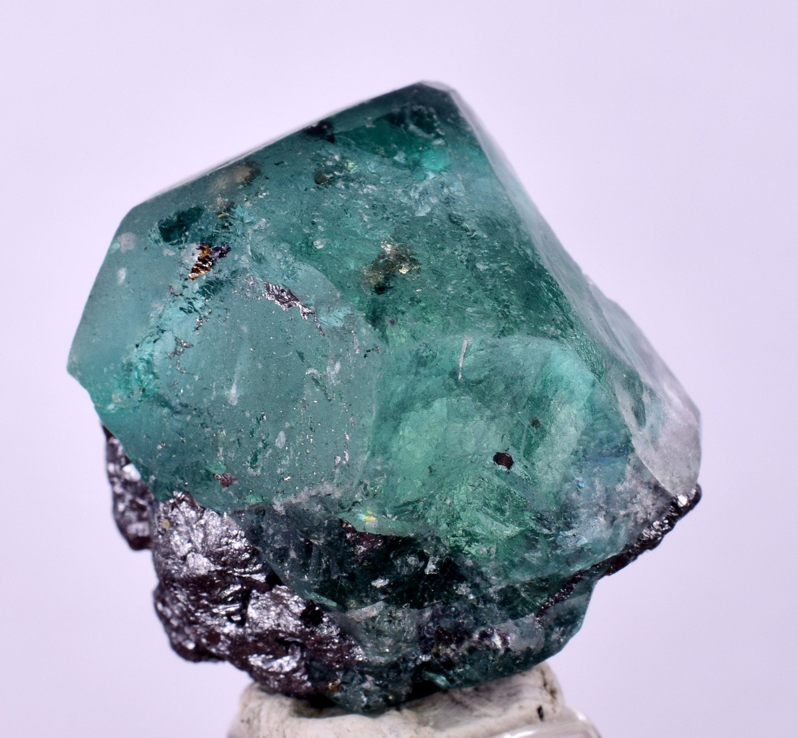 2.4cms GREEN FLUORITE JORDANITE CRYSTALS PERU MILPO PERU KB94