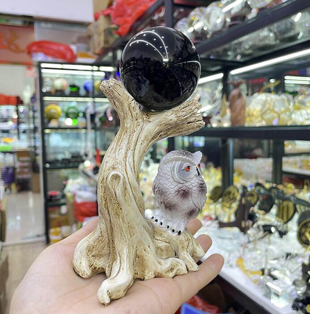5 Colors Owl Resin Sphere Holder Stand Base Natural Crystal Ball Hand Decoration