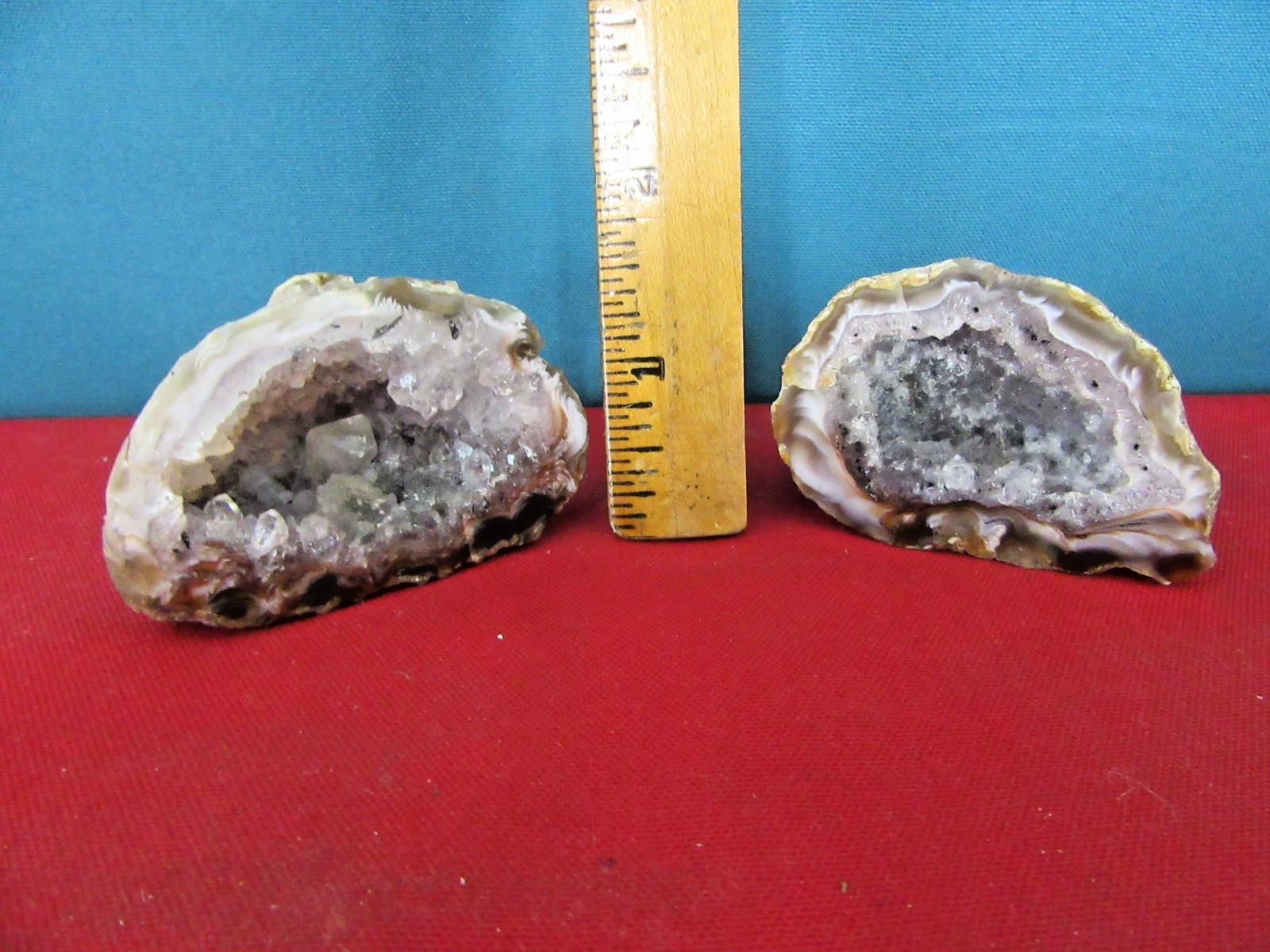 58. Set of 2 Natural Crystal Agate Geode Quartz BRAZIL