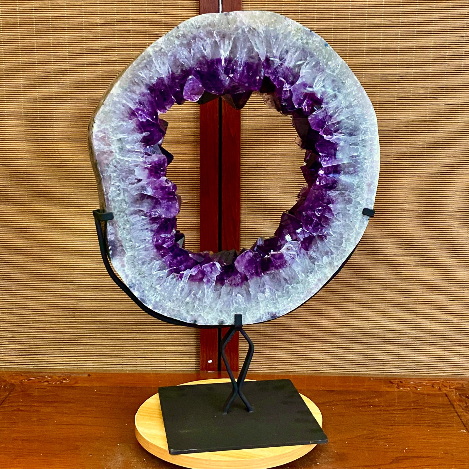 28.4LB Natural Amethyst Cave Crystal Slice Crescent shaped Hand Cut Repai
