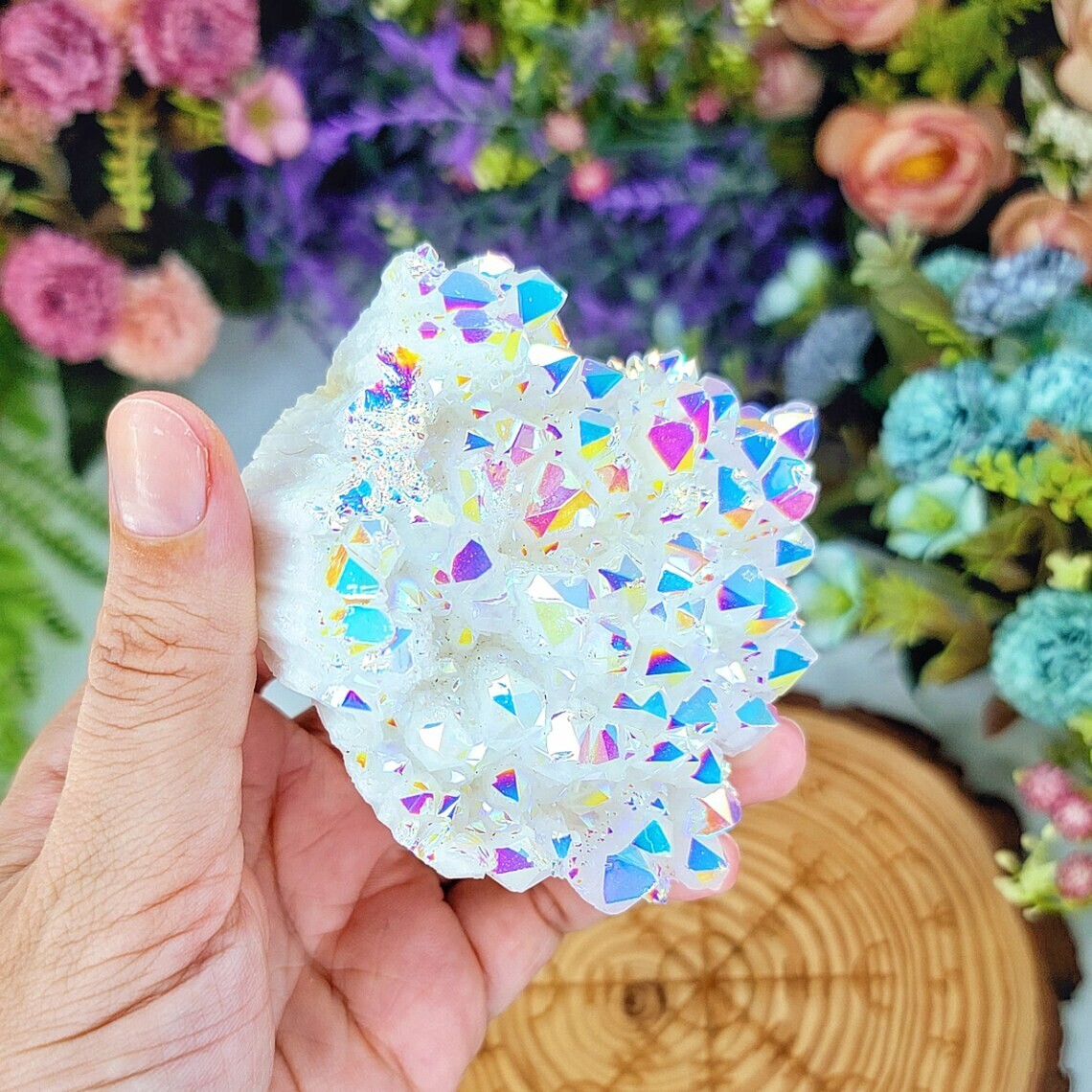Angel Aura Quartz Cluster Rainbow Titanium Healing Aura Crystal Home Decor