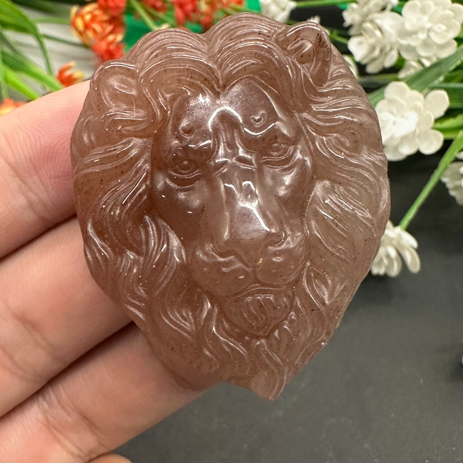 Natural Strawberry Quartz Hand Carved Lion Skull Quartz Crystal Reiki Healing 1p