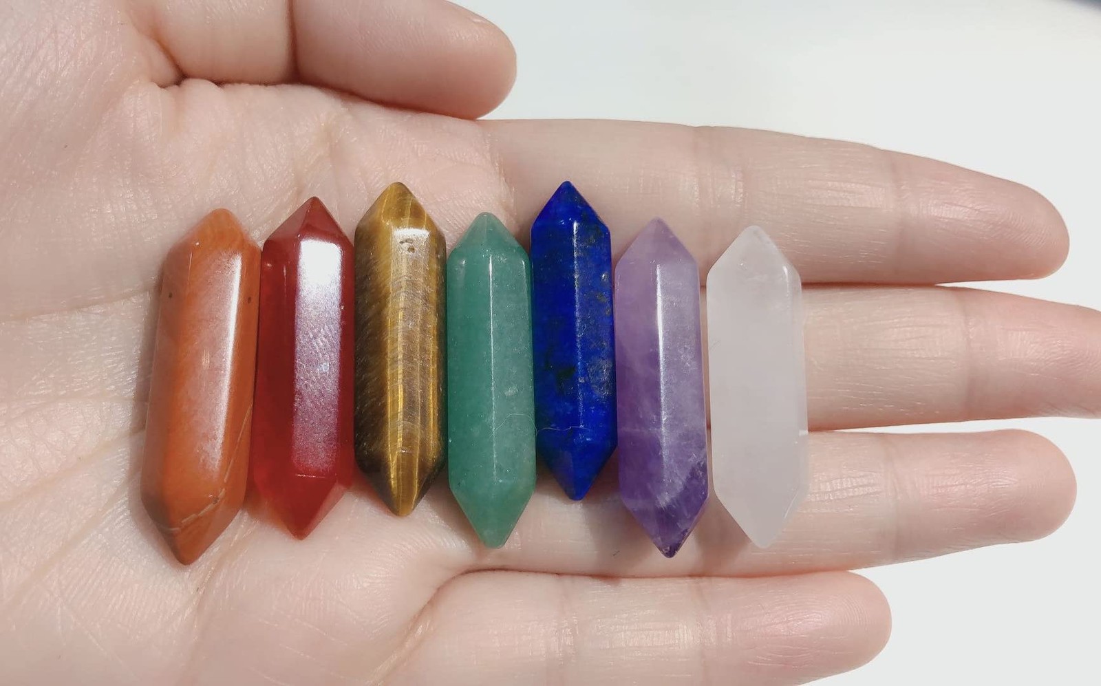 7 Chakra Healing Crystals Set: Quartz, Amethyst, Aventurine, Tiger Eye, Reiki