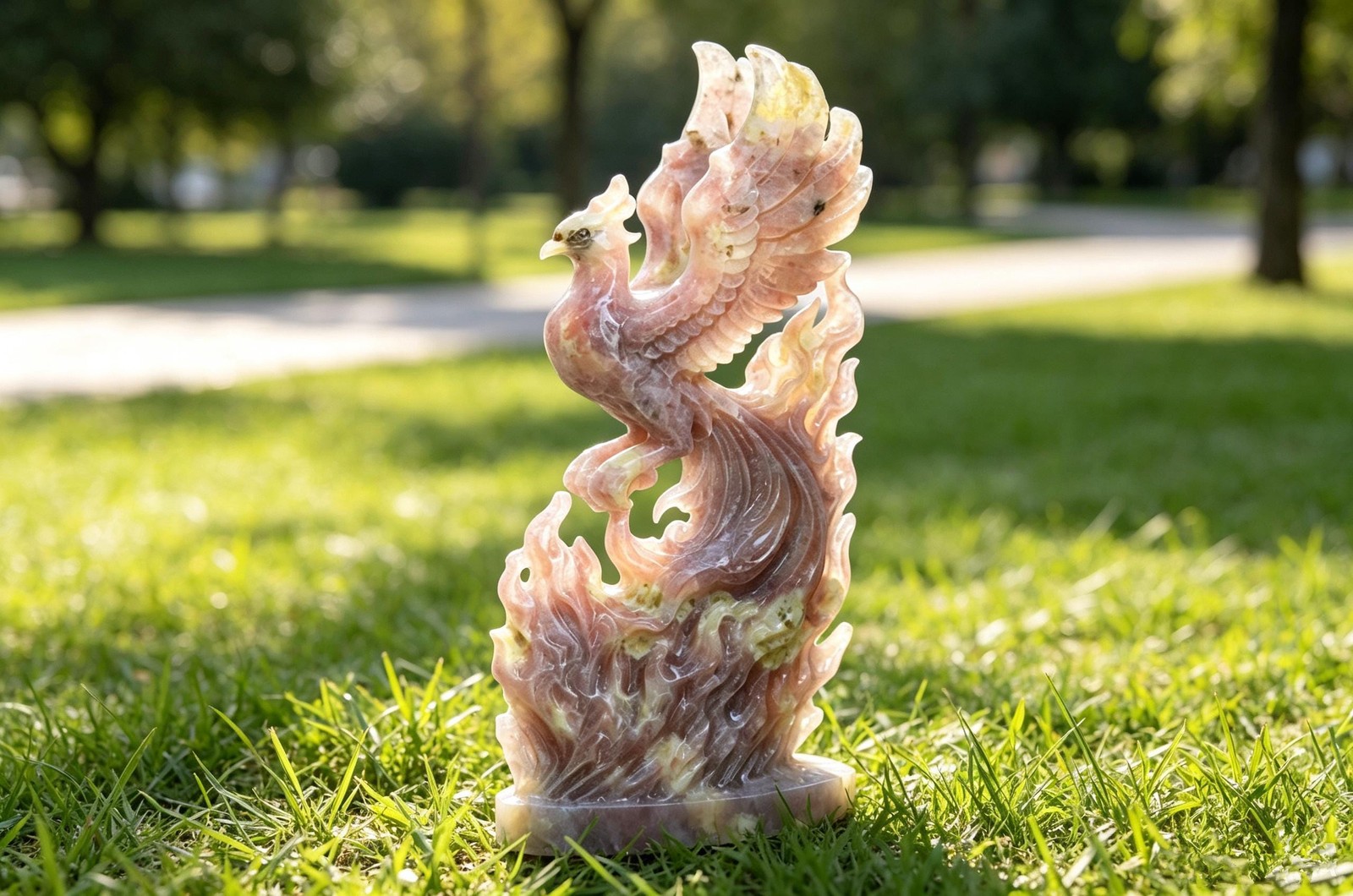 Hand Carved Sesame Stone Phoenix Figurine, Natural Crystal Phoenix Statue Decor