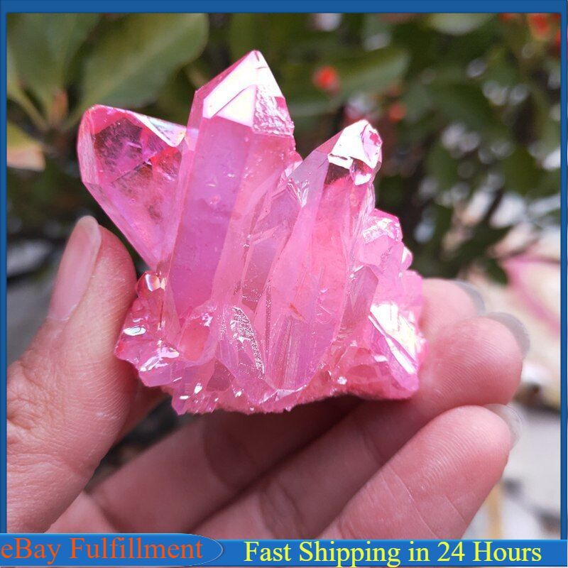 50g Natural Pink Aura Titanium Quartz Crystal Cluster Healing reiki VUG Specimen