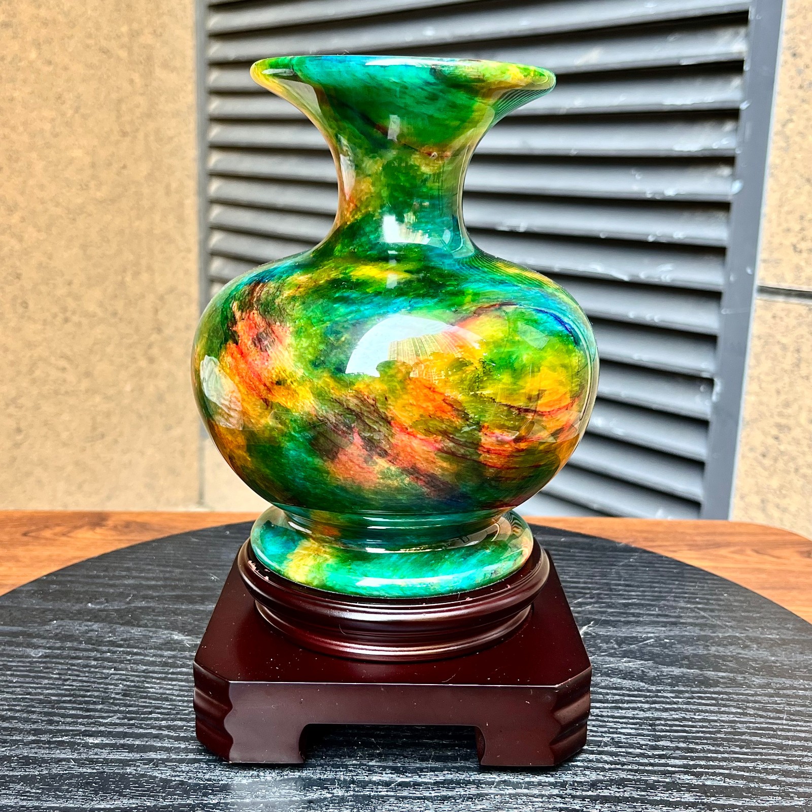 Taiwan Serpentine Crystal Gourd Vase Lucky Feng Shui Home Art 4 lb