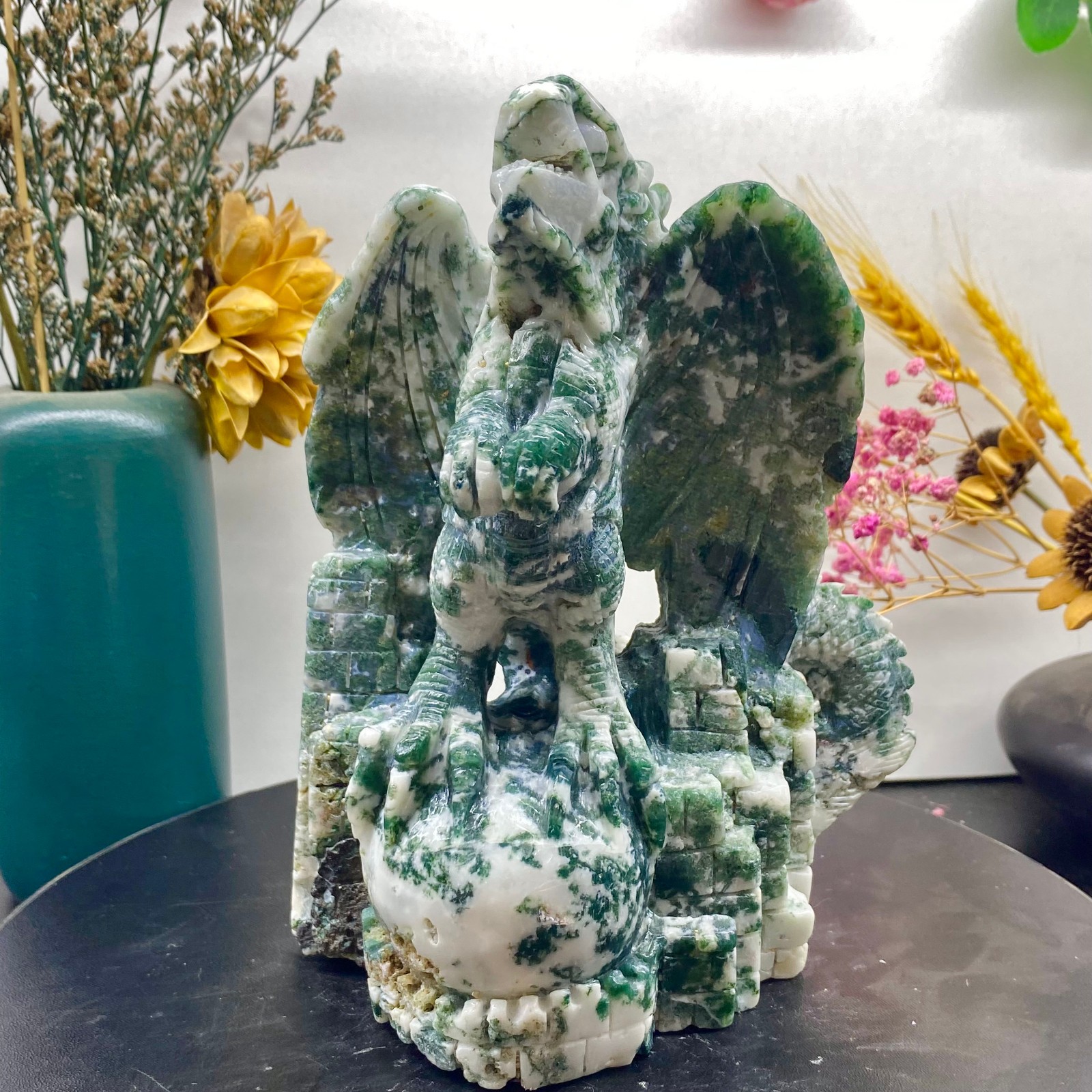 3.08LB Natural ocean jade crystal hand carved dragon healing
