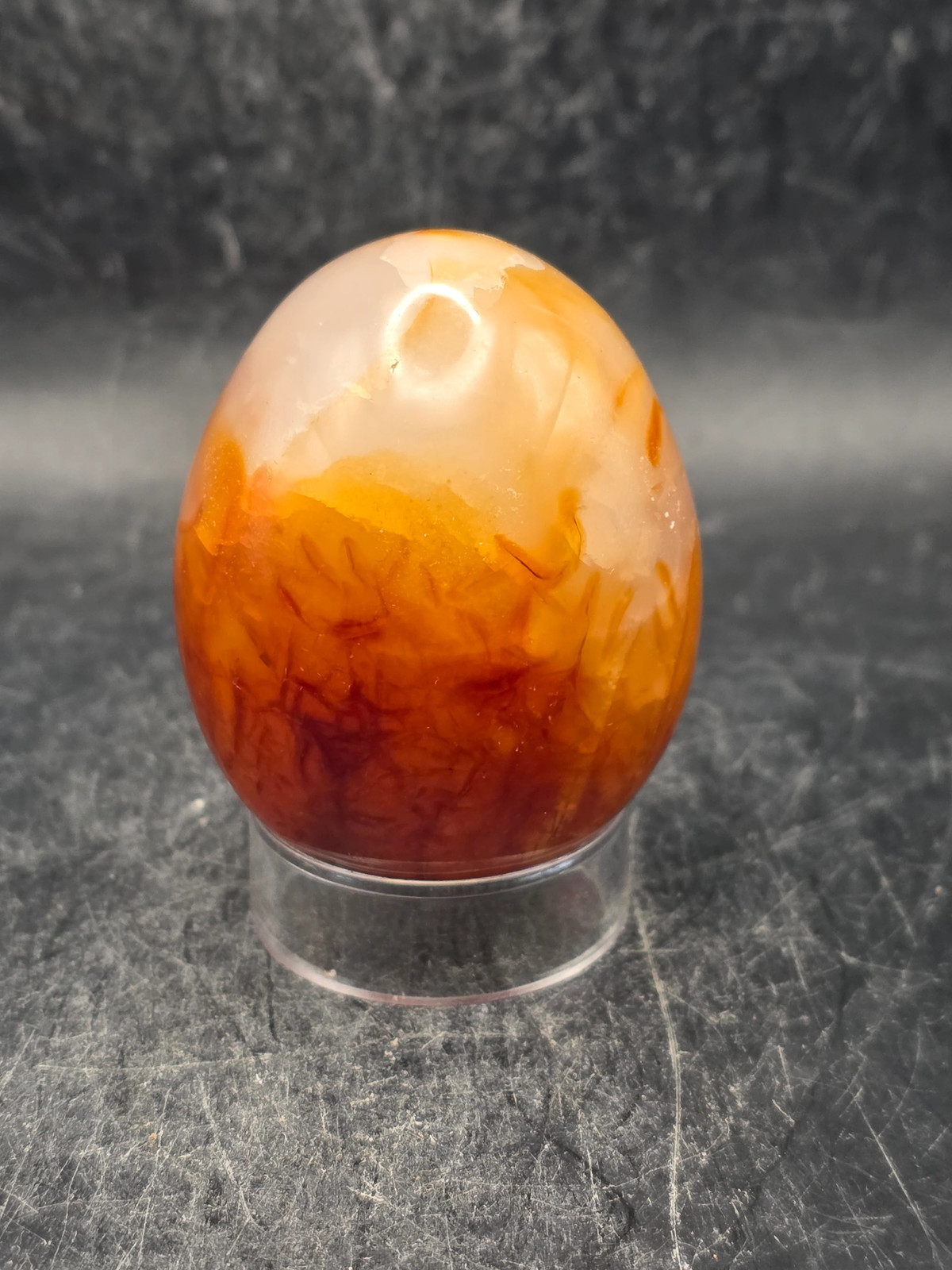 Druzy Carnelian agate egg! 4.5 ounces, 2 inches tall, 1.6″ wide