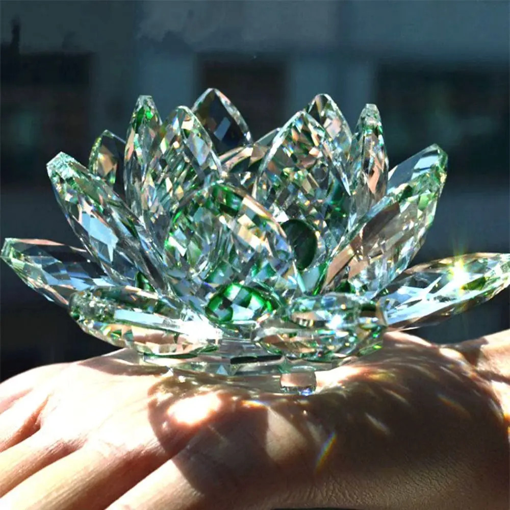 Feng Shui Quartz Crystal Lotus Flower Crafts Glass Paperweight Home Decor Party