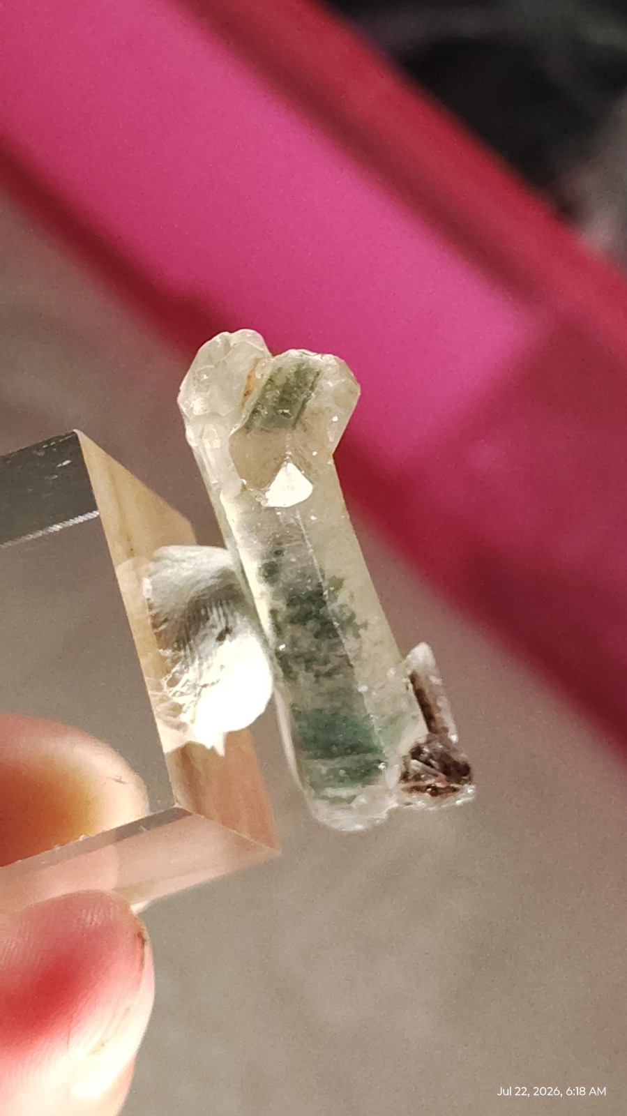34mm Scepter Quartz Crystal Point Red Green Phantom Meigu China Mineral Specimen