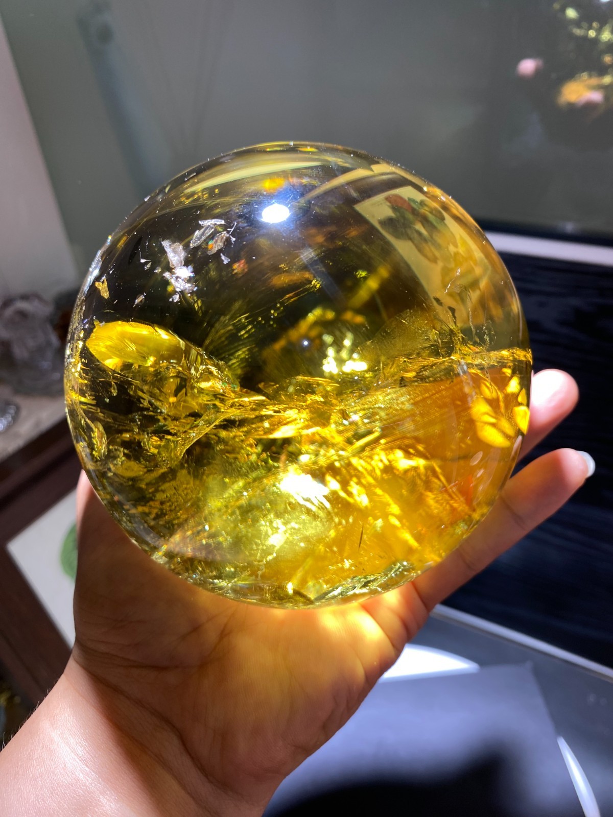 110mm TOP! Natural Rainbow Citrine ball carved Crystal Sphere reiki Heal Decor