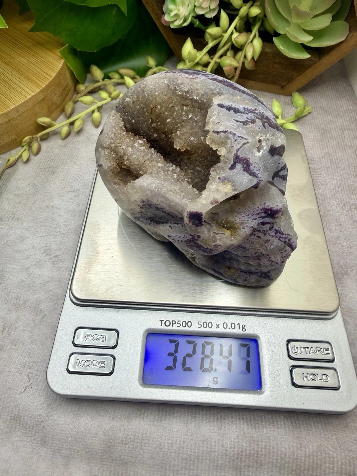 Crystal 328g Purple Sphalerite Skull Quartz Druzy Specimen Mineral Cluster
