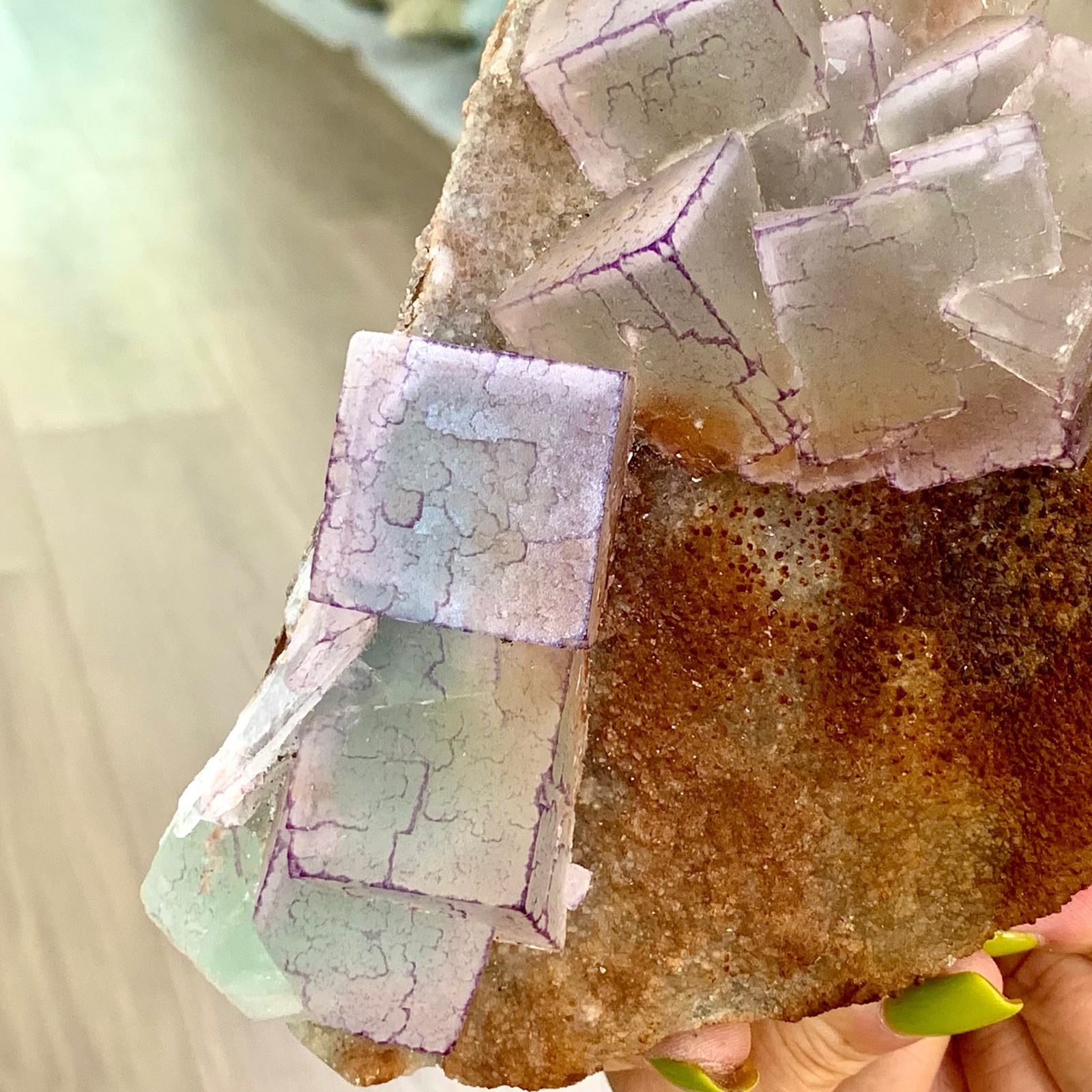 4.56LB Natural Purple Green “QR Code” Fluorite Cluster Mineral Sample/Guizhou