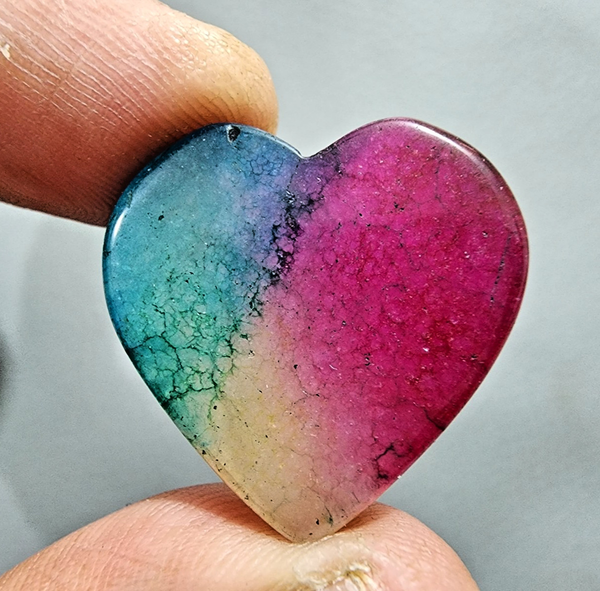 52 Crt Beautiful Rainbow Solar Quartz Heart Shape Jewelry Making Loose Gemstone