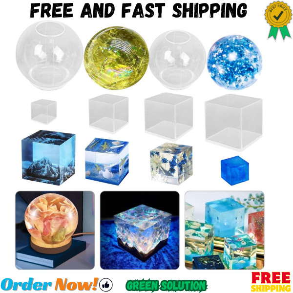 6 Pcs Sphere & Cube Resin Molds – Clear Silicone Epoxy Resin Molds for DIY Seam
