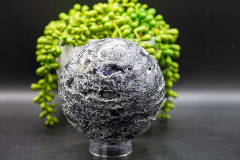 Sphalerite Sphere – Druzy w/Purple Fluorite Inclusions – 4.5″