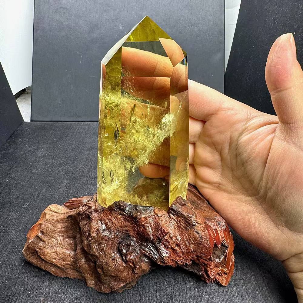1.76LB Natural Citrine Quartz Obelisk Energy Crystal Tower Point Reiki+Stand