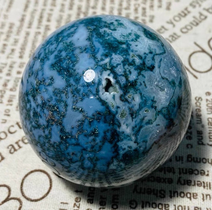 481g Natural Geode Aquatic Plant Water Grass Moss Agate Balls Crystal Sphere