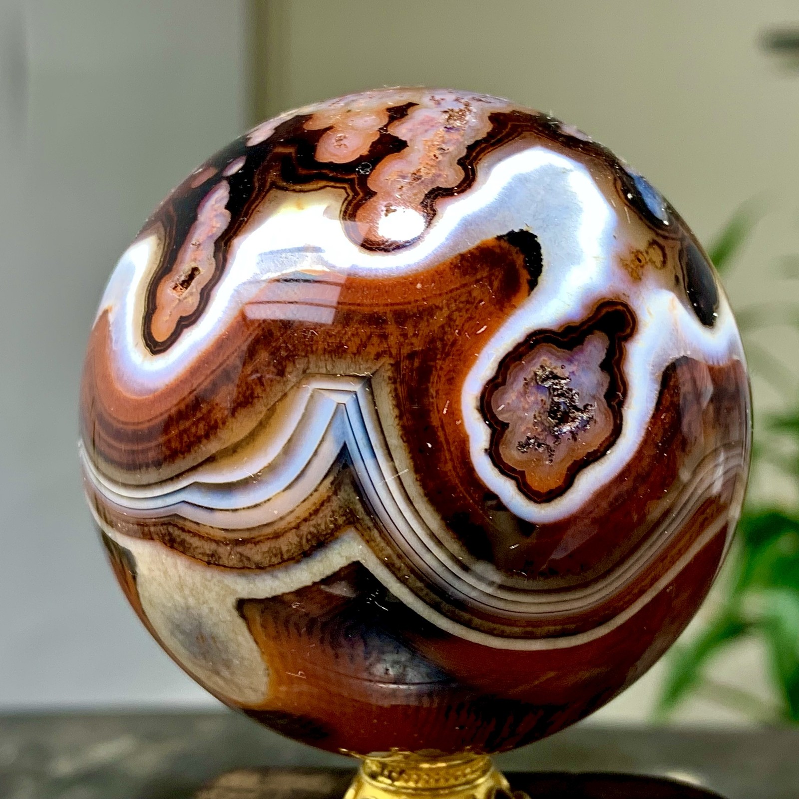 300G Natural red stripe agate sphere Crystal Ball Madagascar mineral