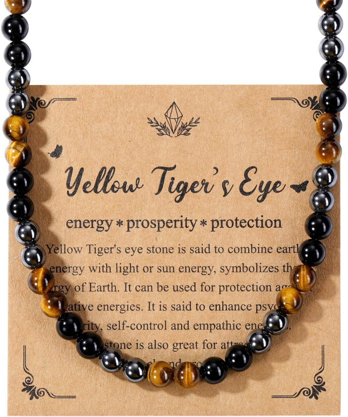 Mens Healing Crystal Black Obsidian Tigers Eye Hematite Beaded Necklace Natural
