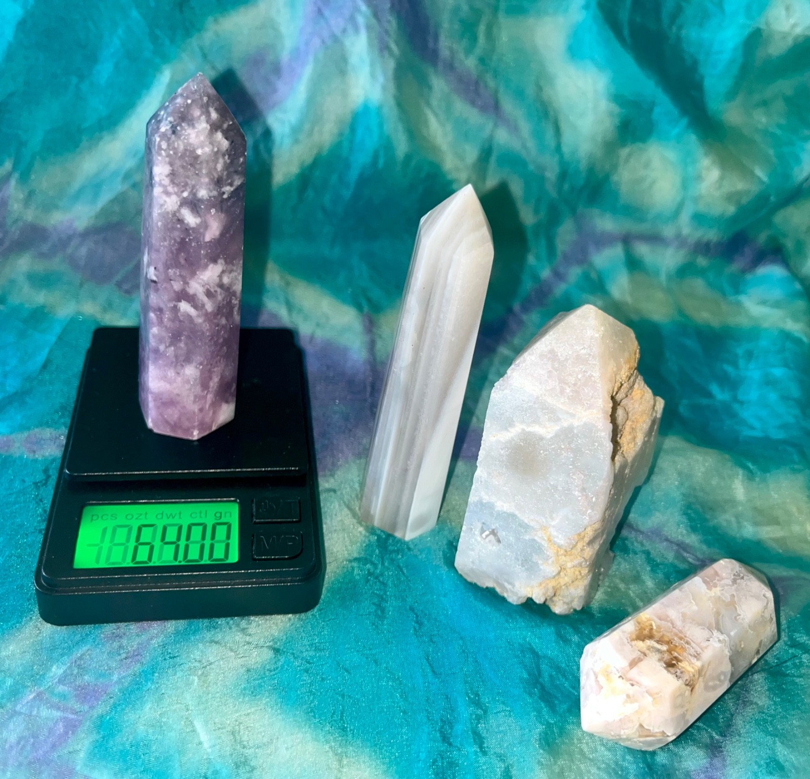 🌸 Flower Agate DT Aura Quartz Pink Tourmaline Banded Agate crystals reiki 258g