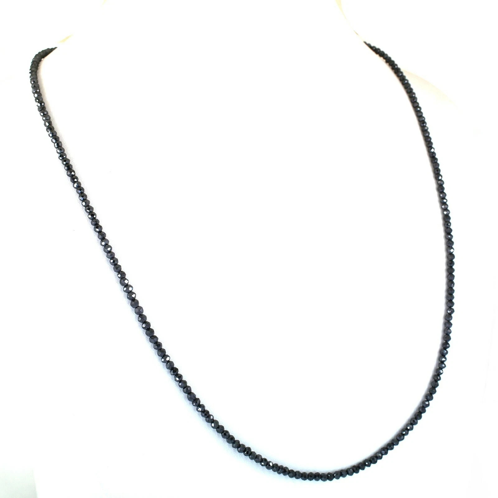 Certified 2 mm Certified Black Diamond Necklace, excellent Cut & Luster ! VIDEO