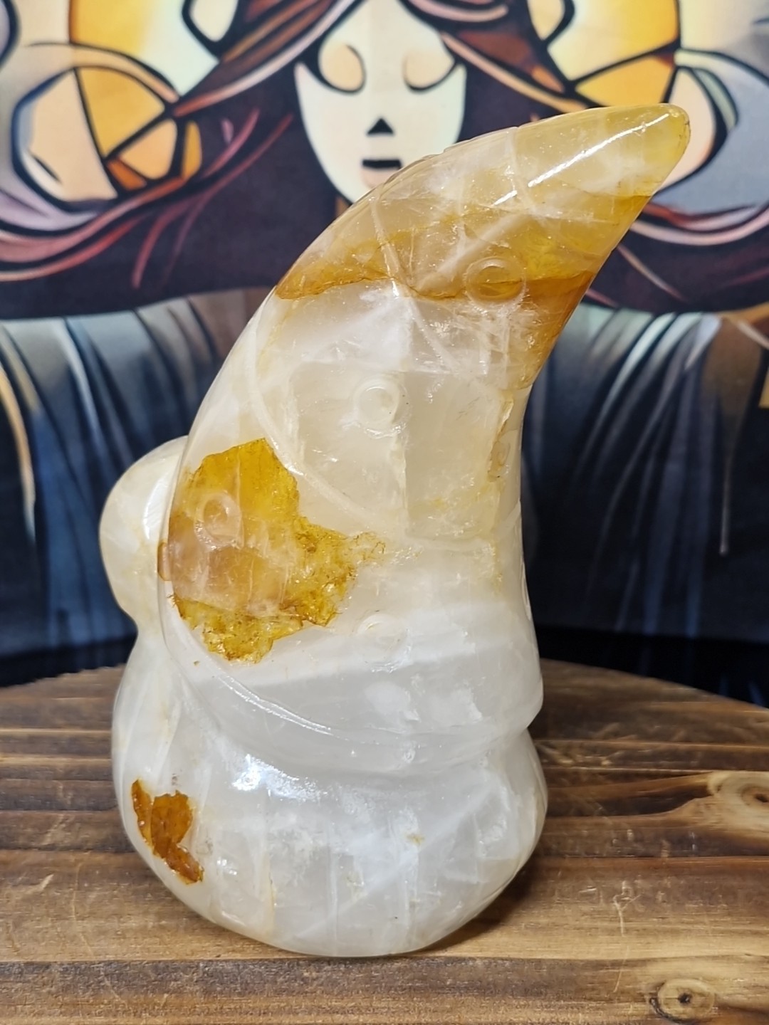 Golden Healer Quartz Crystal Gnome Gonk Carving 110mm 358g