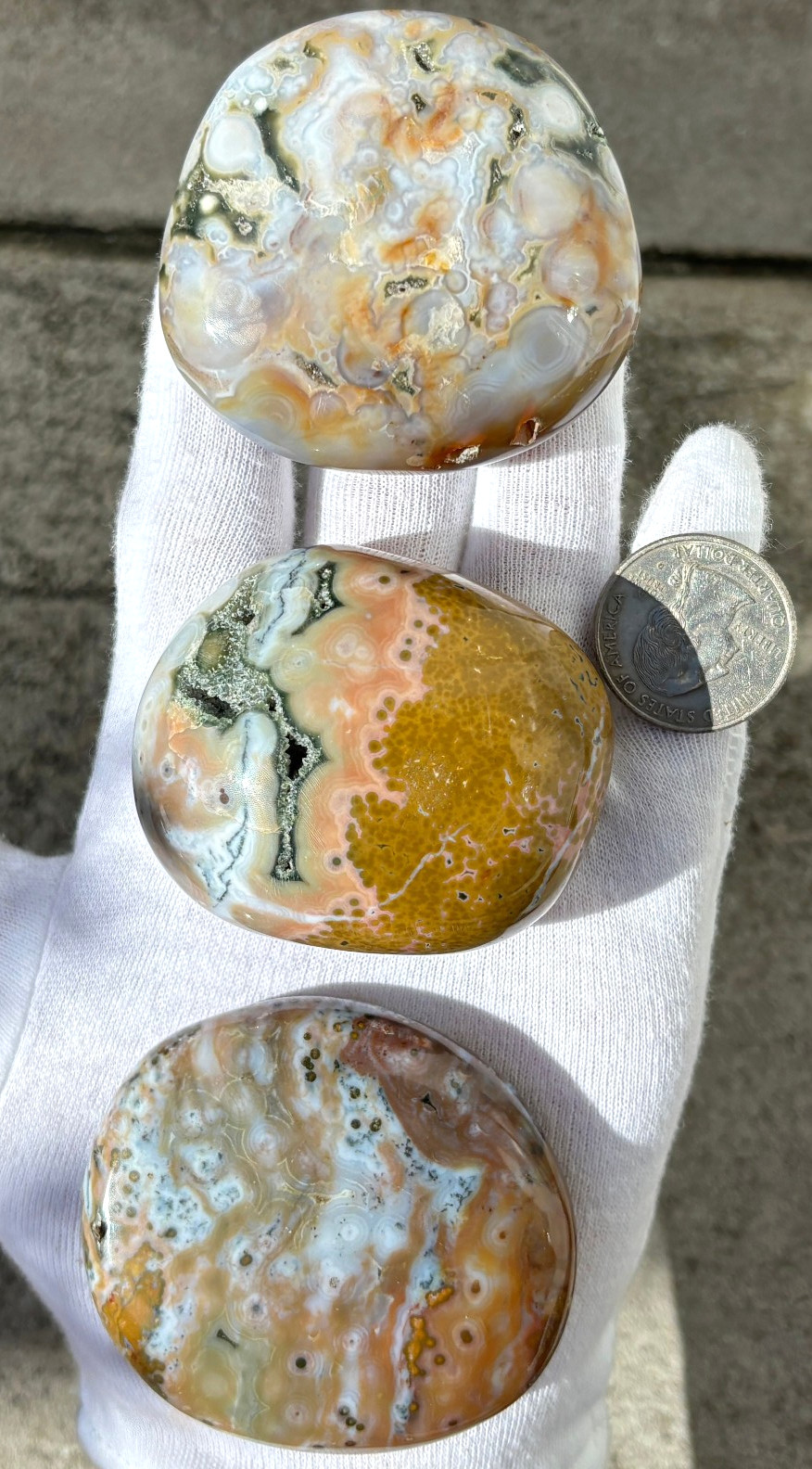 US SALE 297g LOT 3 OCEAN JASPER with 8th VEIN 8 OJ PALM STONES PALM STONE STONES