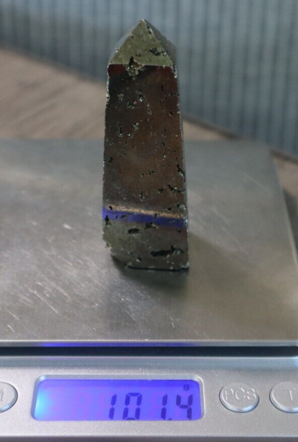 PYRITE POINT 2.73 INCHES TALL/ 101.4 GRAMS