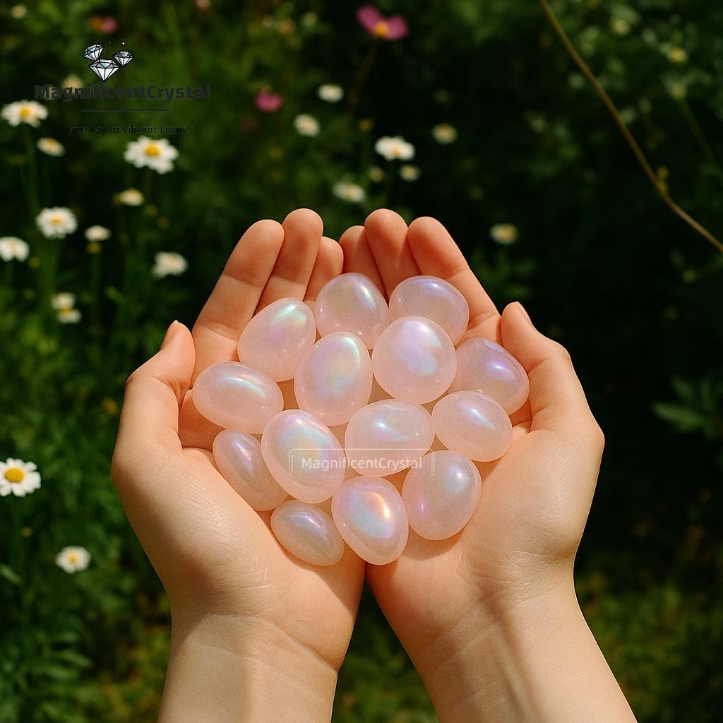 3PCS Angel Aura Rose Quartz Tumbled Stones Heart Chakra Pocket Worry Stones Gift