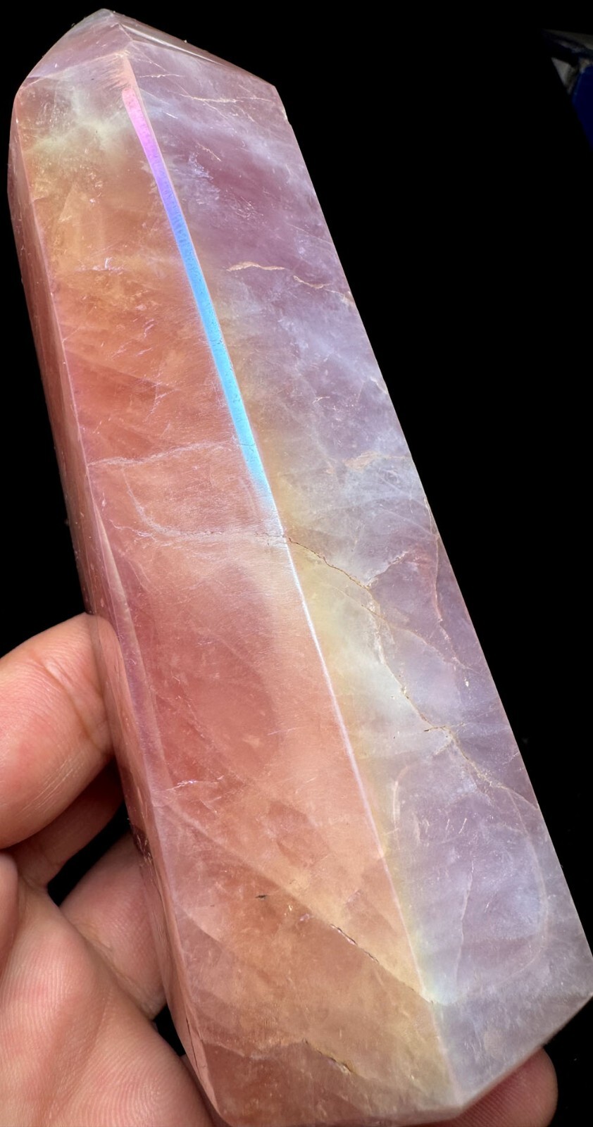 508g Angel Aura agate Pink Rose Quartz Crystal Platinum &Silver Coated Rainbows