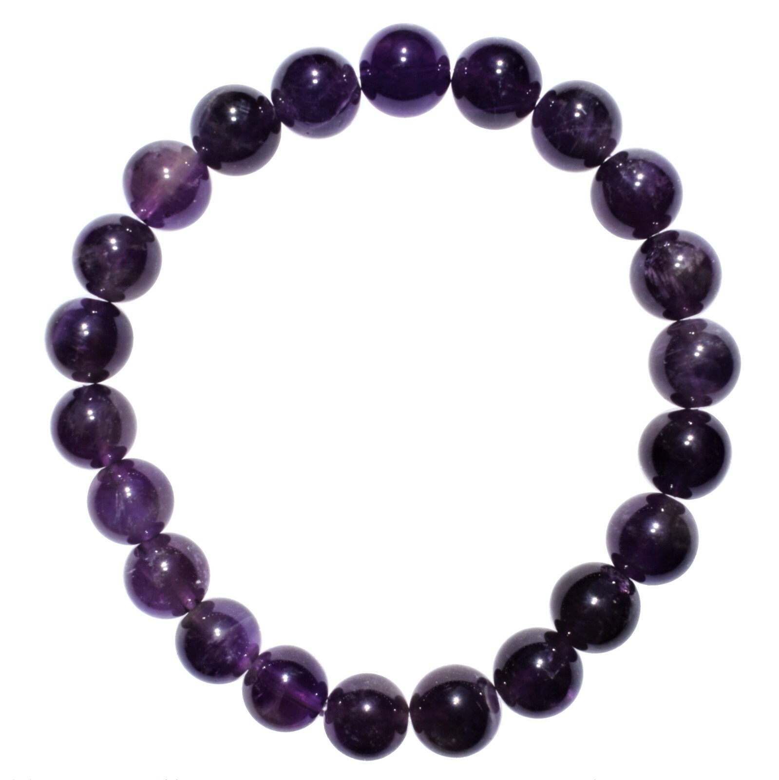 CHARGED Dark Amethyst Crystal 8mm Bead Stretchy Bracelet + Selenite Heart