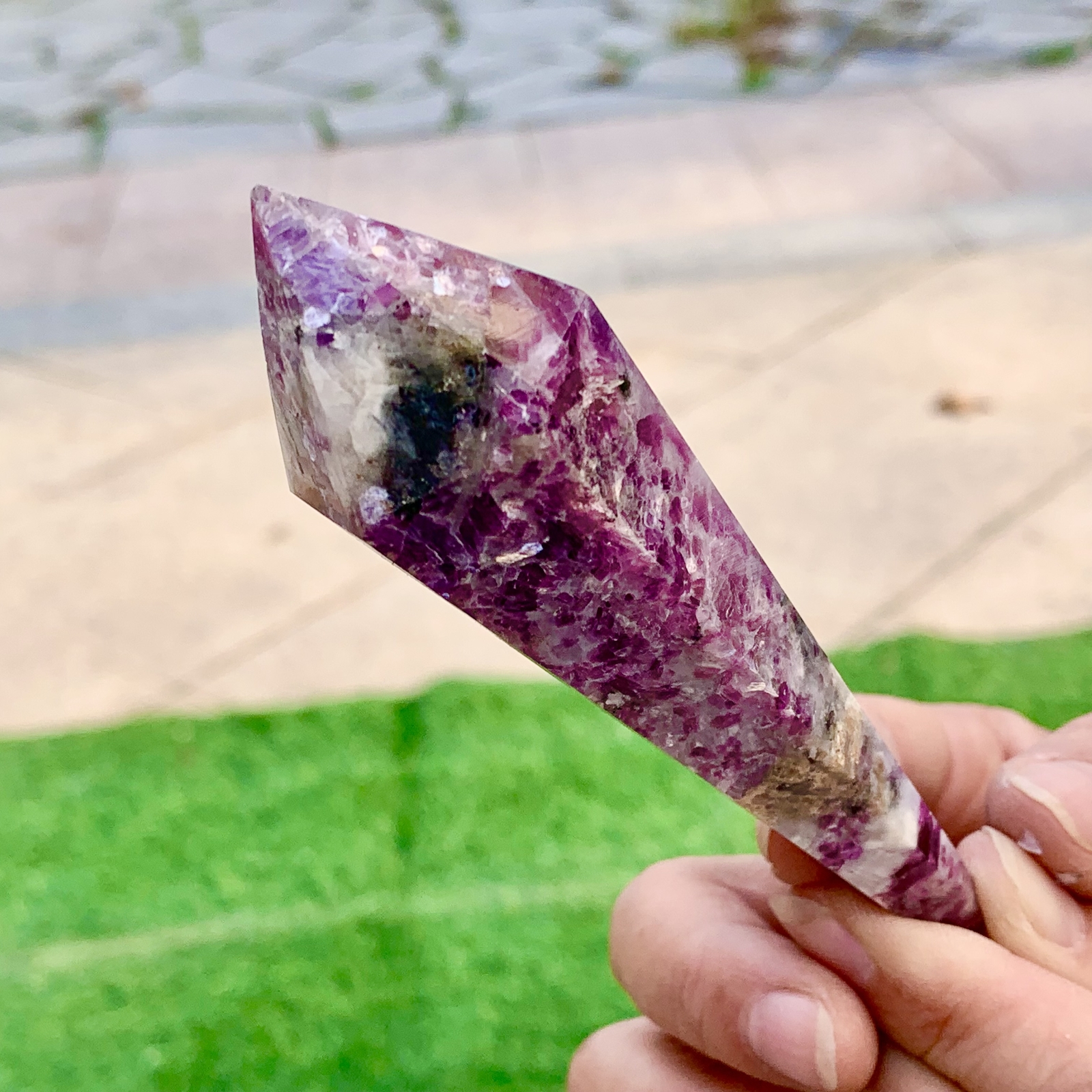 83G Natural Purple Cloud Mother Crystal Pillar Magic Wand Obelisk Point Healing