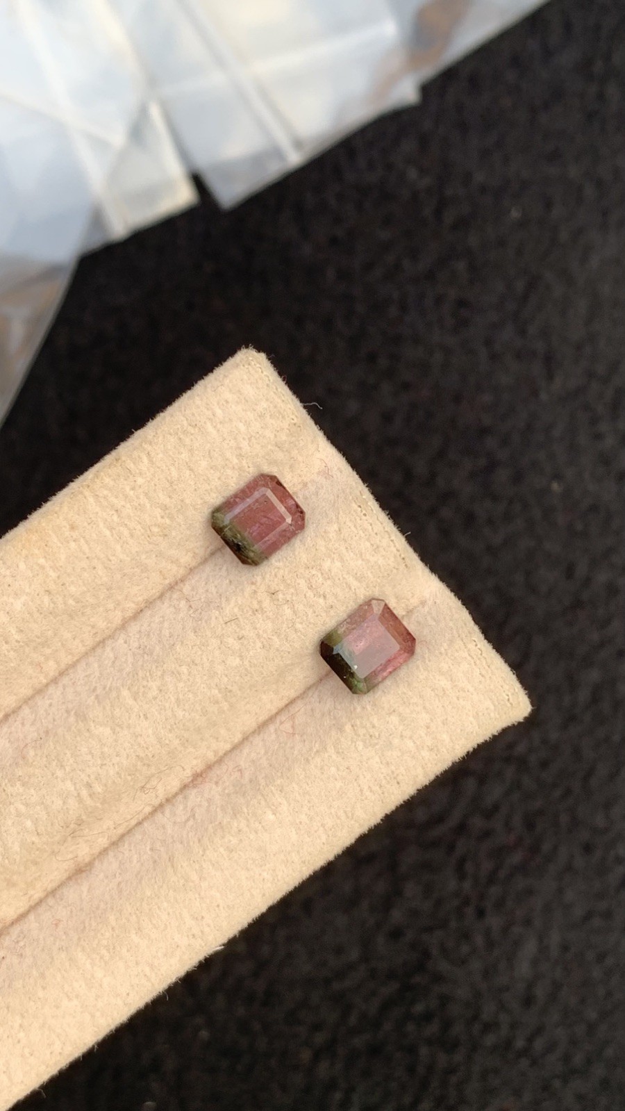 3.10ct natural pink gray & deep green tri colors faceted tourmaline pair
