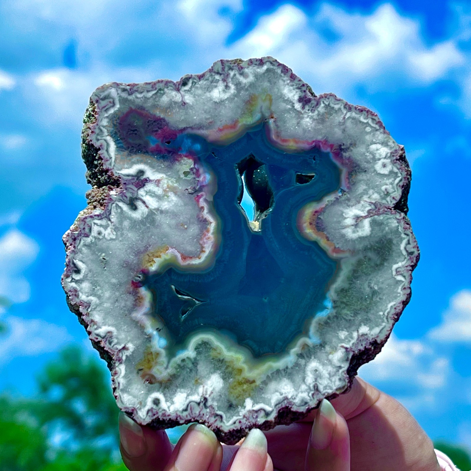241G Natural Colorful Lace Agate Geode Slice Extra Large Gem From Argentina