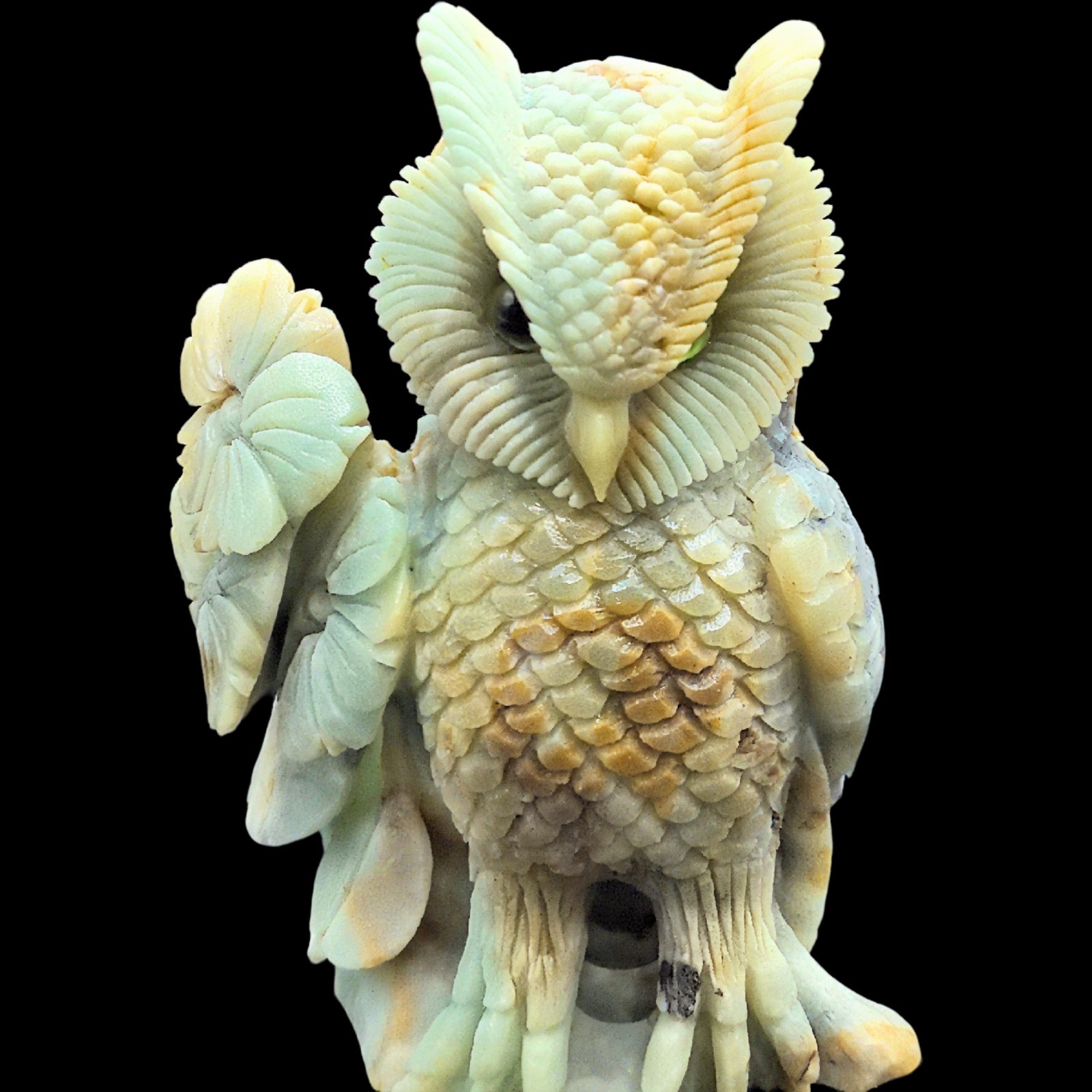 Hand Carved Amazonite Owl Sculpture – Stone Guardian of Wisdom & Silent Insight