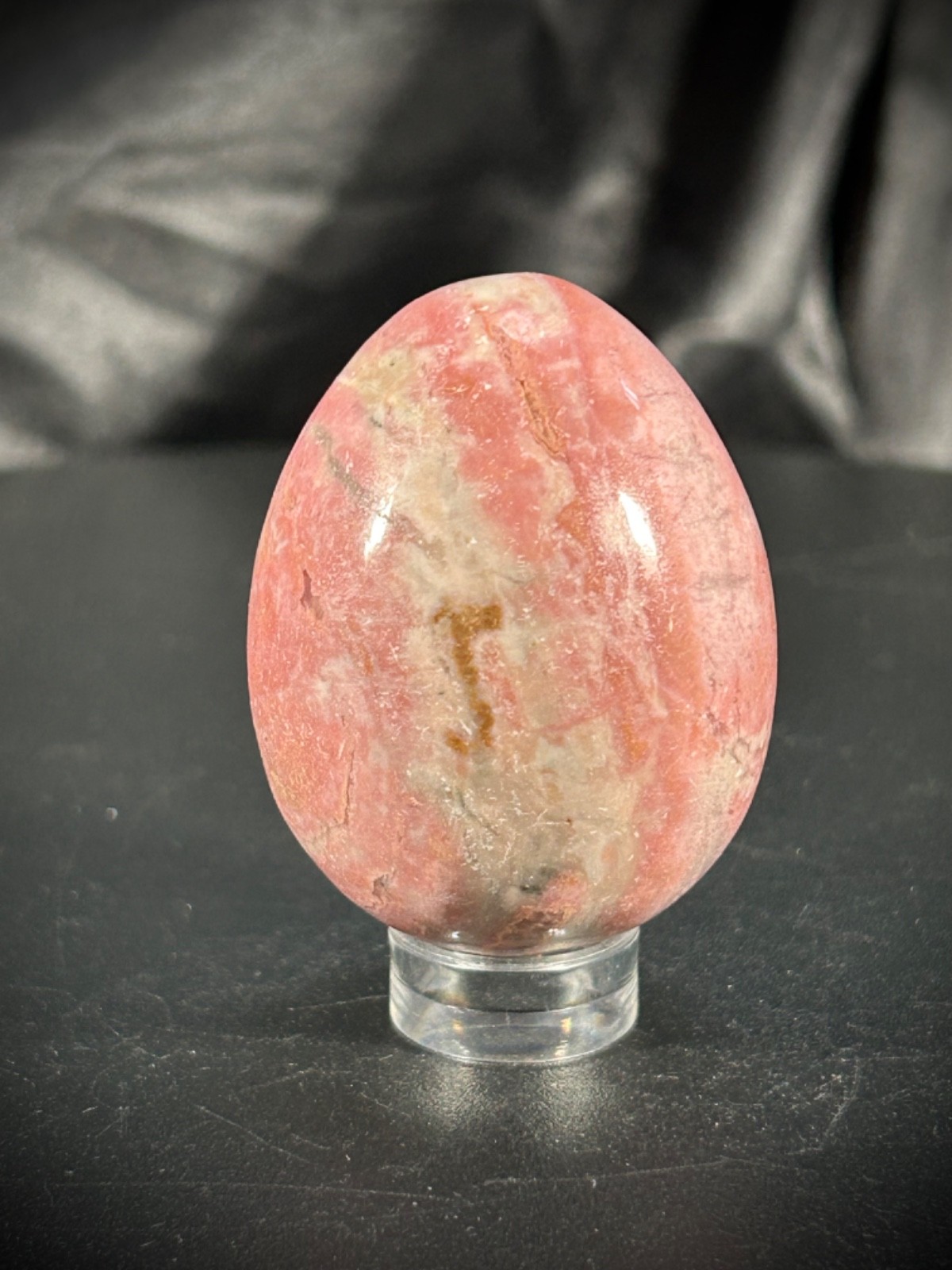 Gorgeous 1.75″ Rhodochrosite Egg With Acrylic Stand 3.2oz (92 grams)