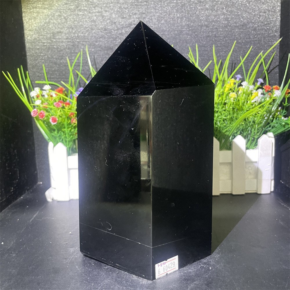 8.3LB 8.2″ Natural Black Obsidian Obelisk Tower Crystal Quartz Mineral Energy