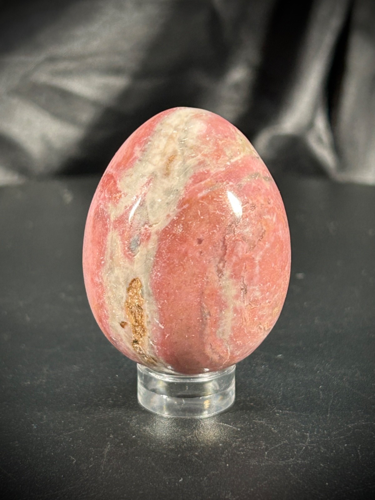 Gorgeous 1.75″ Rhodochrosite Egg With Acrylic Stand 3.2oz (92 grams)