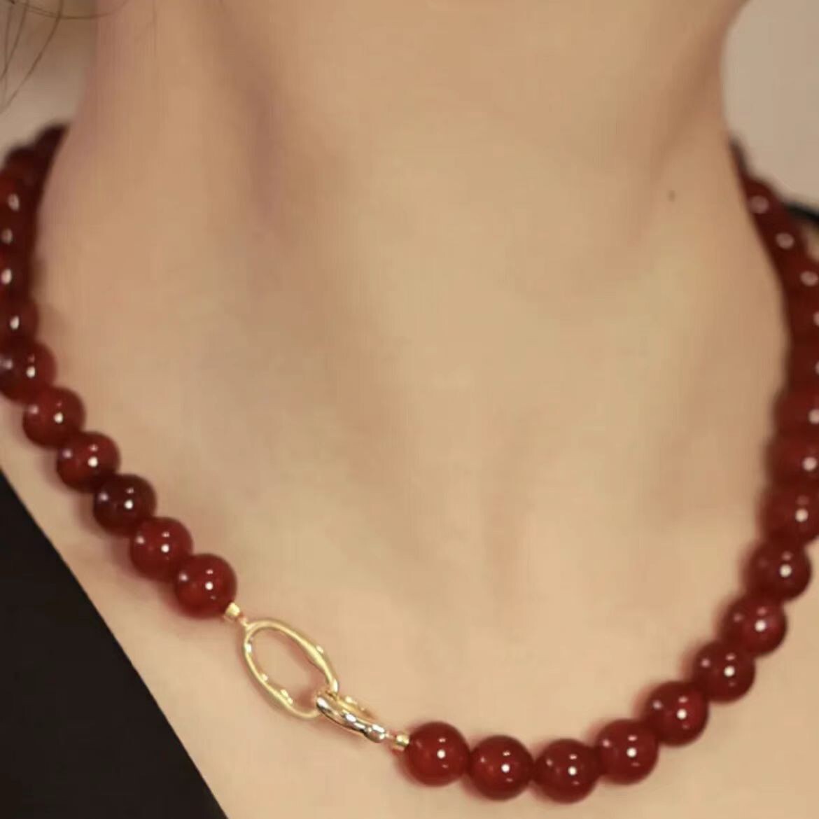 Natural Red Agate Necklace, Choker Necklace, Sweater Chain – Mother’s Day Gift