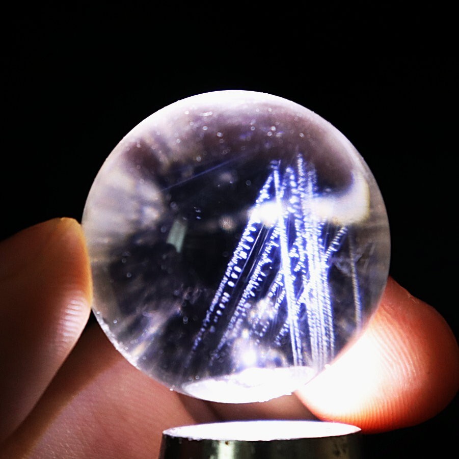 32mm Natural Blue Angel Feathers Clear Quartz Crystal Stone Sphere Ball Healing