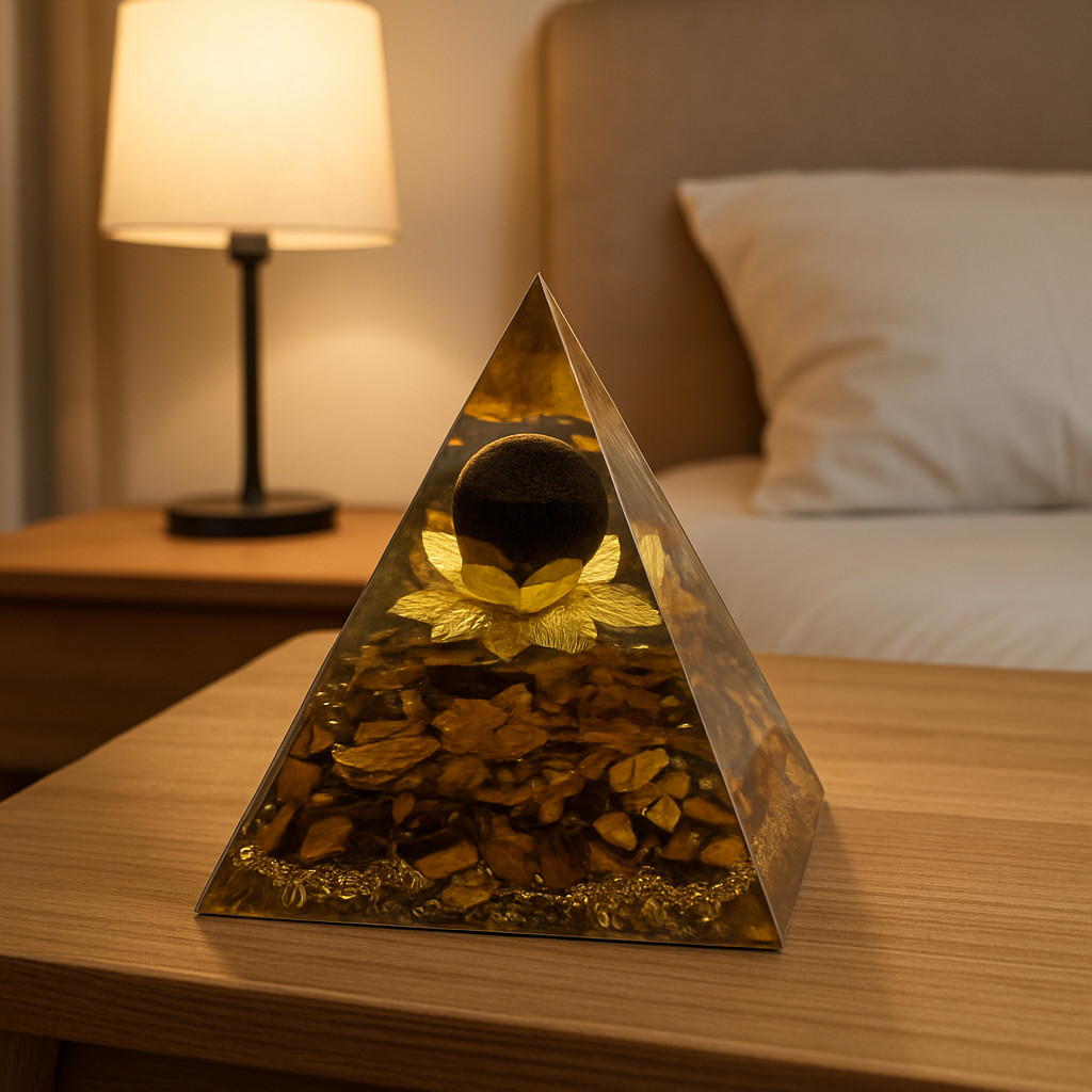 Tiger Eye Crystal Pyramid EMF Protection Orgone Energy Generator for Meditation