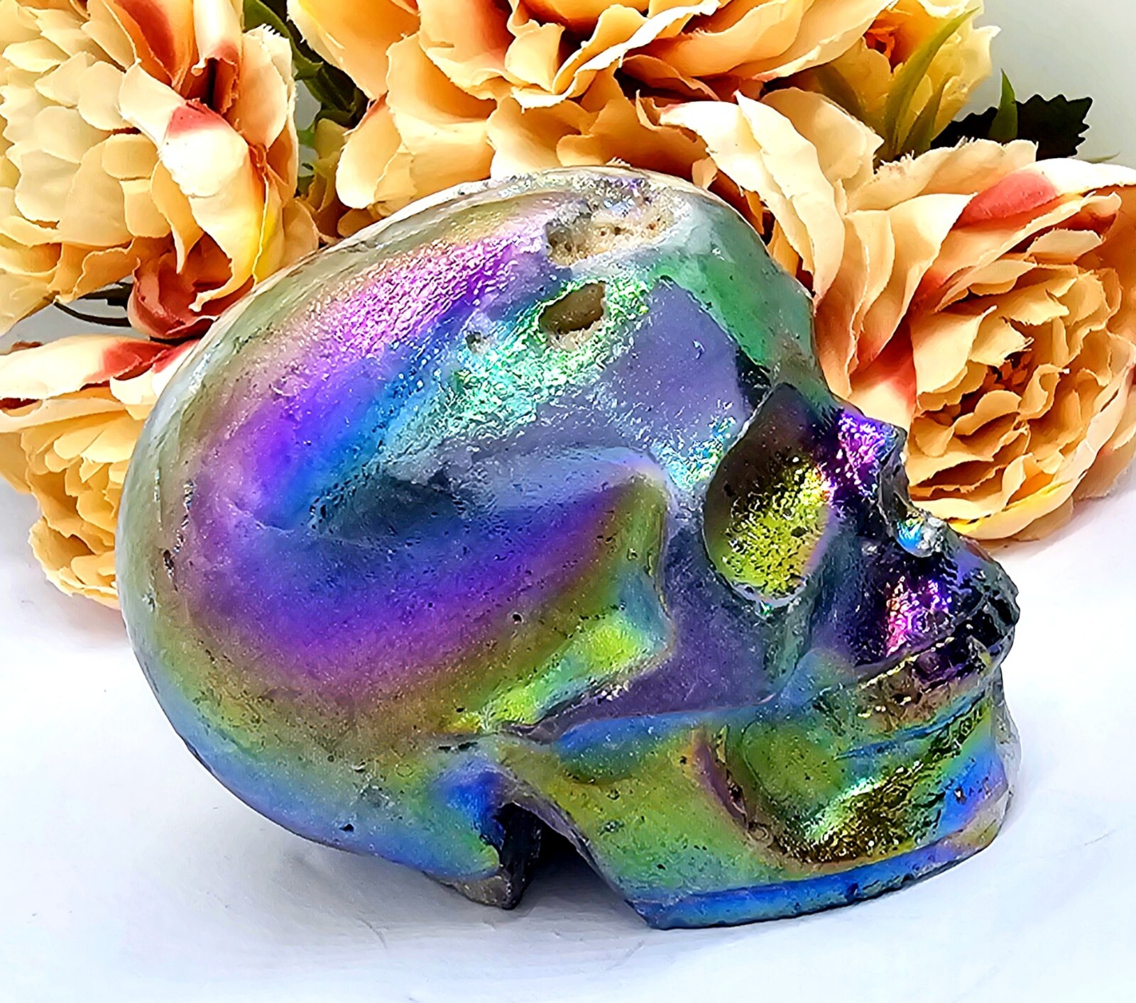 *SALE* Druzy Titanium Rainbow Aura sphalerite crystal Skull Angel Aura 480g 7cm