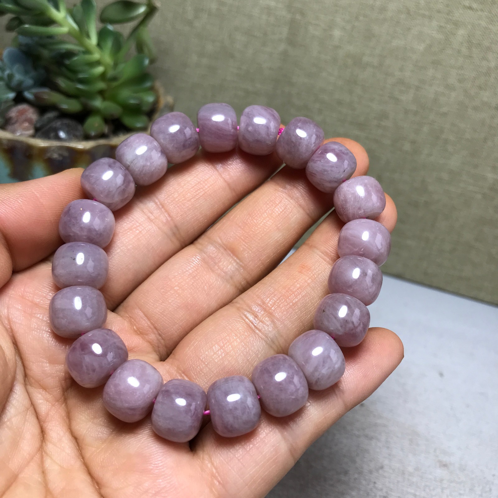 Natural pink crystal semi-precious stone chain barrel beads bracelet 45g A5325