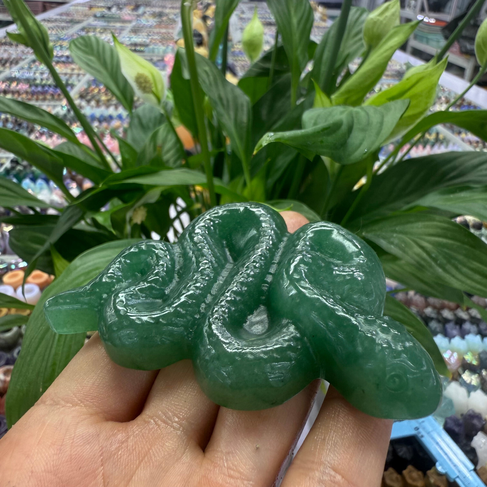 3.3″ natural Green East Mausoleum snake Carved Reiki Crystal Skull Decor Gift