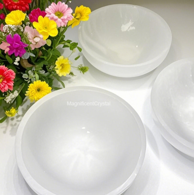 3PCS Set Selenite Bowl White Crystal Decor Display Healing Energy Reiki Gifts